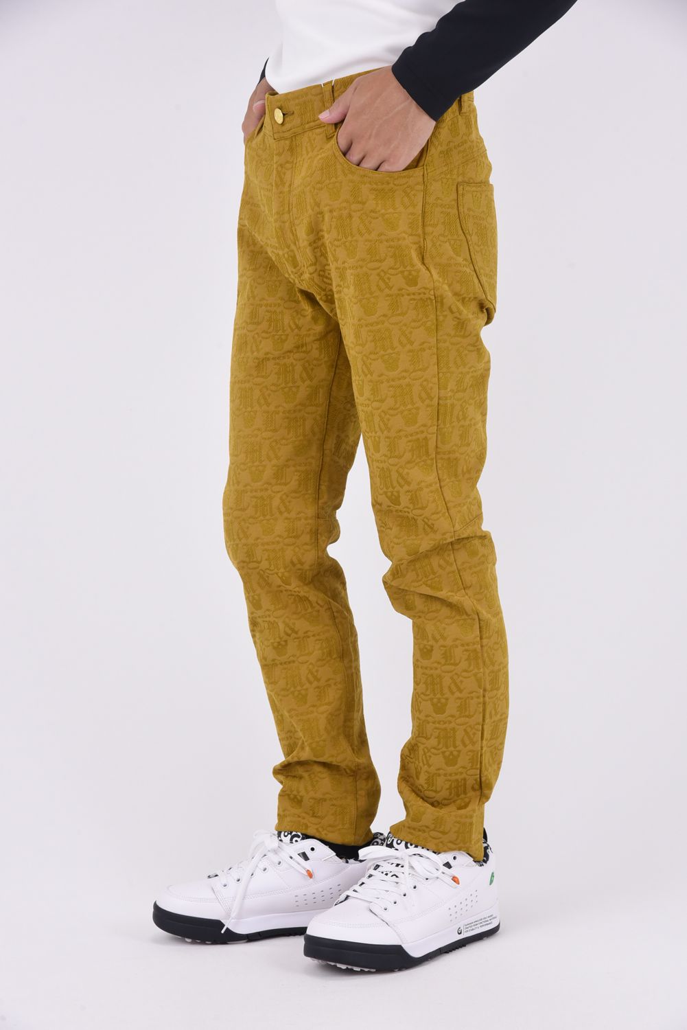 ESSENCE 4WAY STRECH PANTS / ジャガード ファイブポケット パンツ (ブラウン)