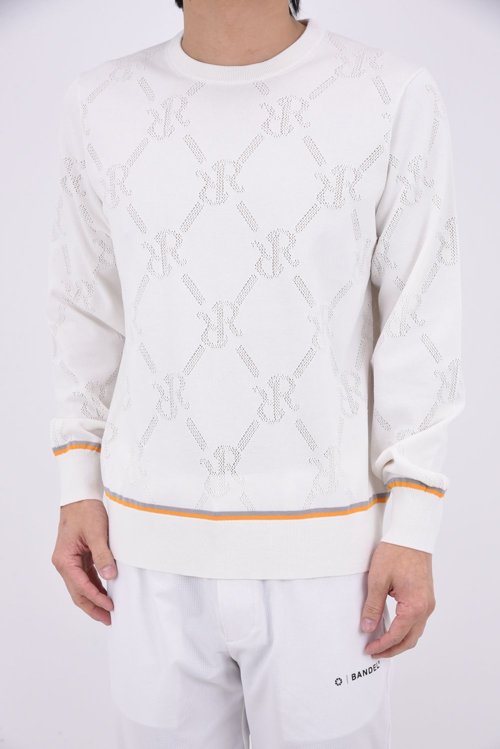 【26SS】 MESH RR LOGO KNIT / メッシュ編み 裾ライン クルーネックニット (ホワイト)*