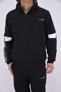 WATER REPELLENT PIPING ZIP PARKA / 4WAYストレッチ 撥水素材 ロゴテープ ジップパーカー (ブラック)