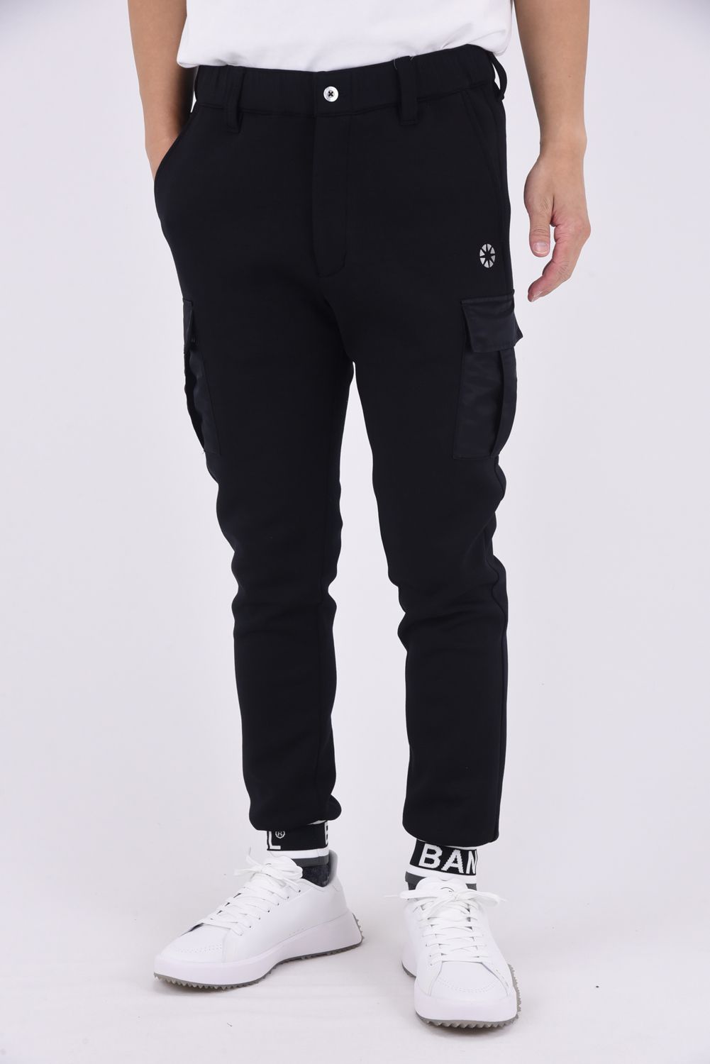 NYLON POCKET CARGO PANTS / ダンボール素材 リブ カーゴパンツ (ブラック)