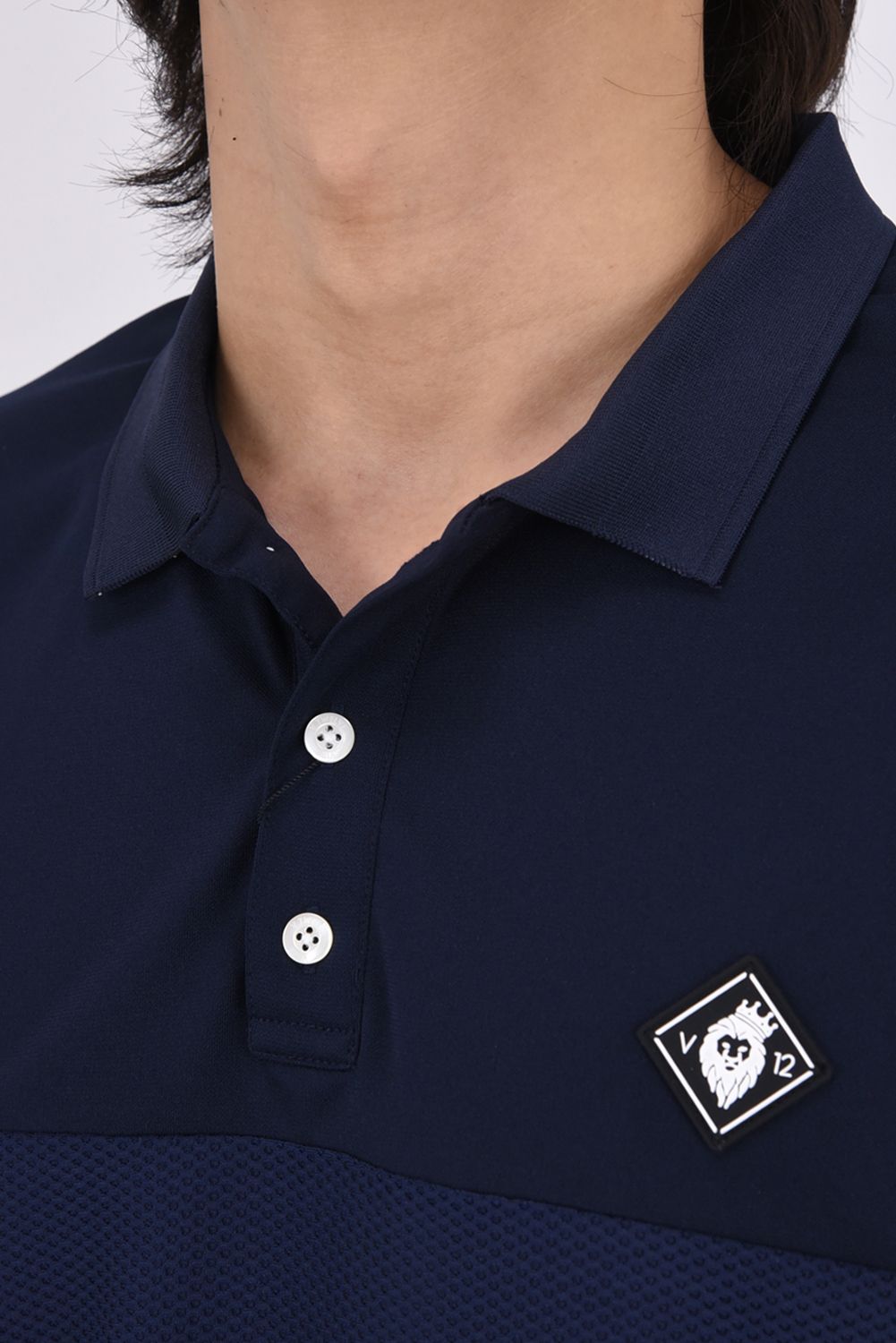 【26SS】 AIRY AWA POLO / ワッフル生地 異素材切り替え ポロシャツ (ネイビー)