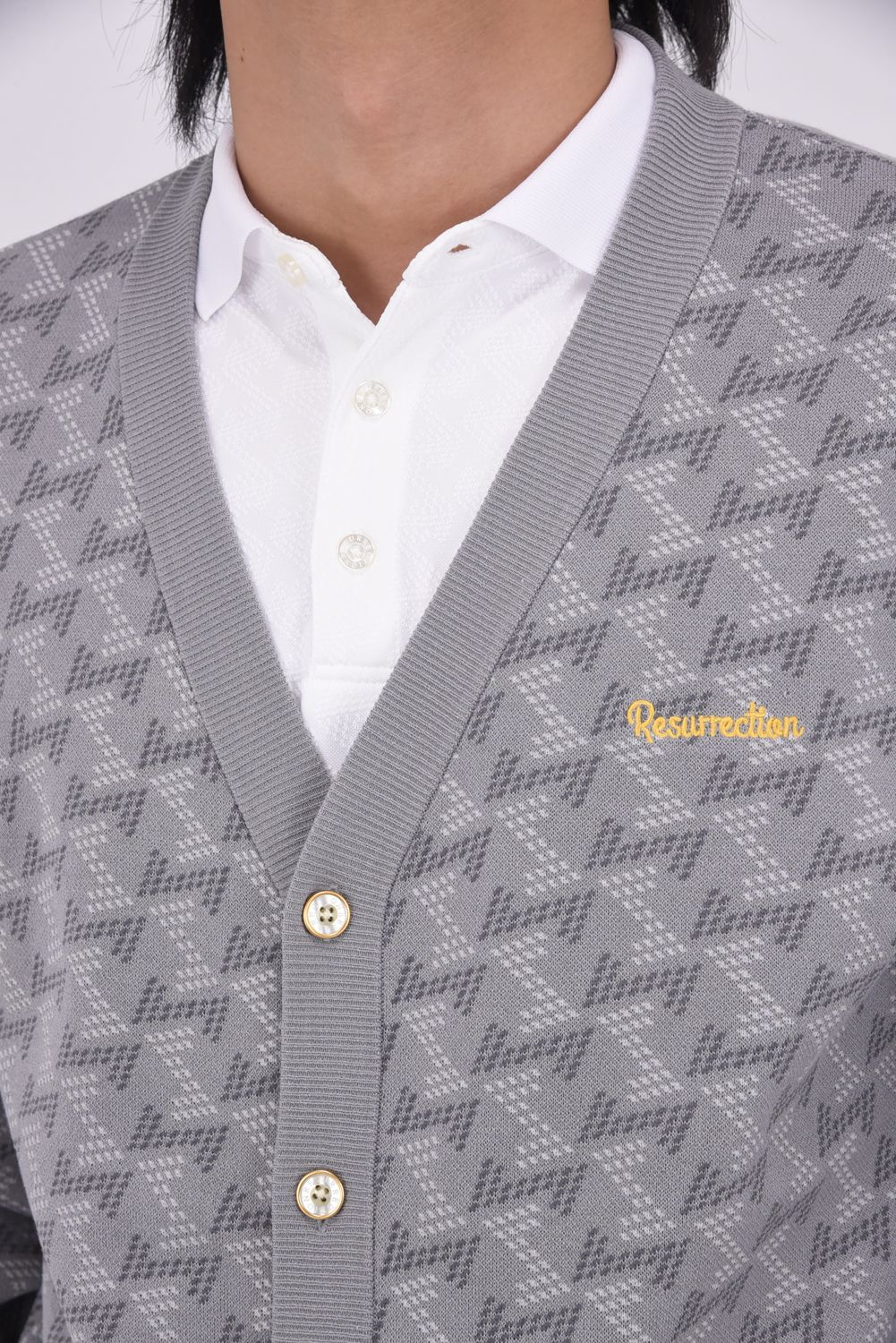 【25AW】 GM JACQUARD KNIT CARDIGAN / GMジャガード ニットカーディガン (グレー)*