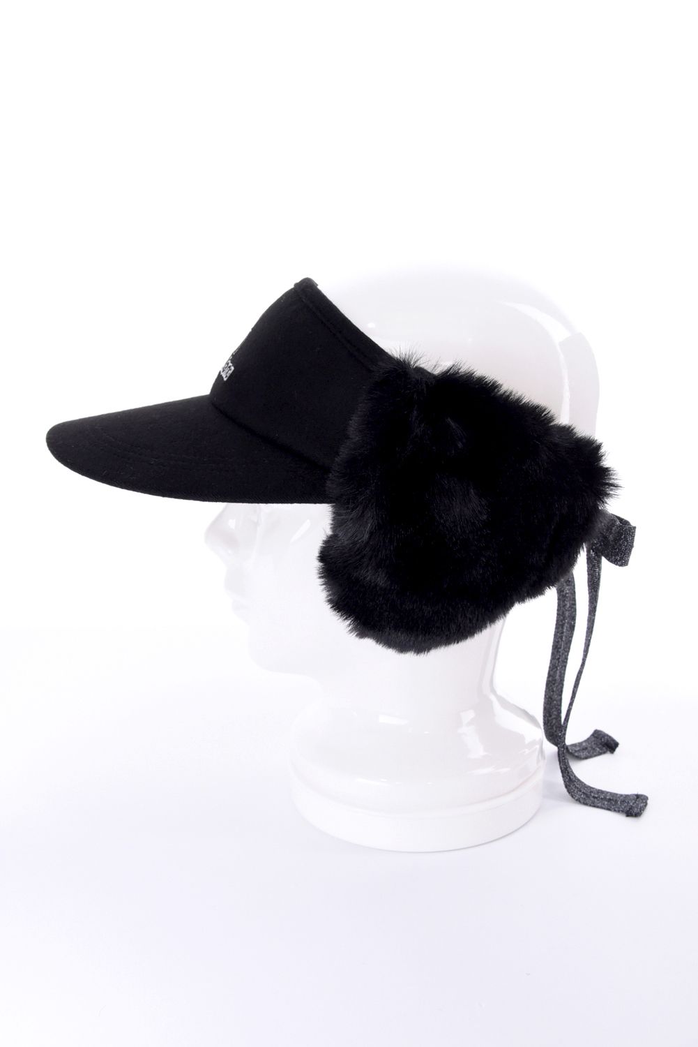 【26AW】【レディース】 FLEUR FUR RIBBON VISOR / 3Dロゴ刺繍 イヤーマフ付き 2WAYリボンサンバイザー (ブラック)