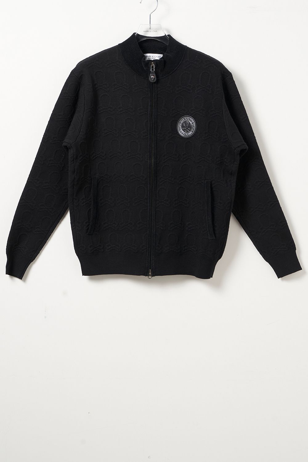 EVER STAND ZIP JACKET / ブランクスカル エンボス調総柄 ジップアップ ニットブルゾン (ブラック)