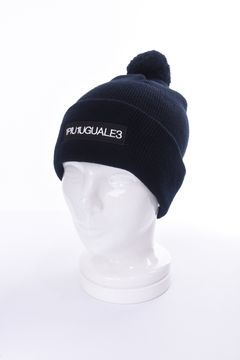 POM POM BEANIE FLEX / 113Gロゴ刺繍 ニットビーニー (ブラック)