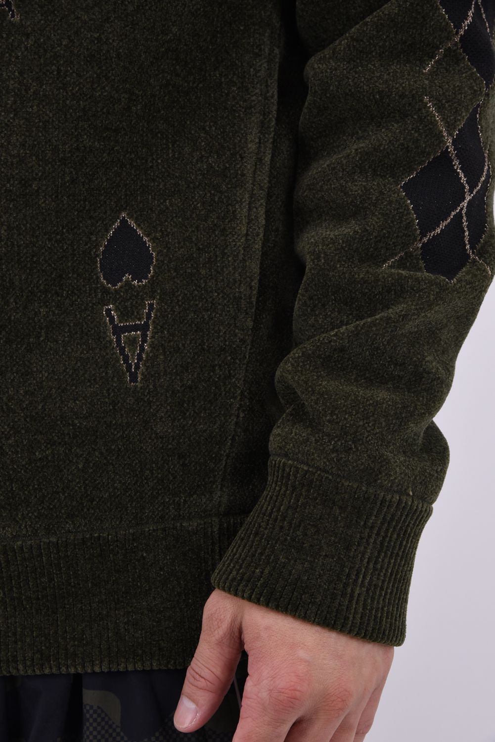 【26AW】 ACE CLUB CHENILLE KNIT / トランプモチーフ モールヤーン クルーネックニット (カーキ)