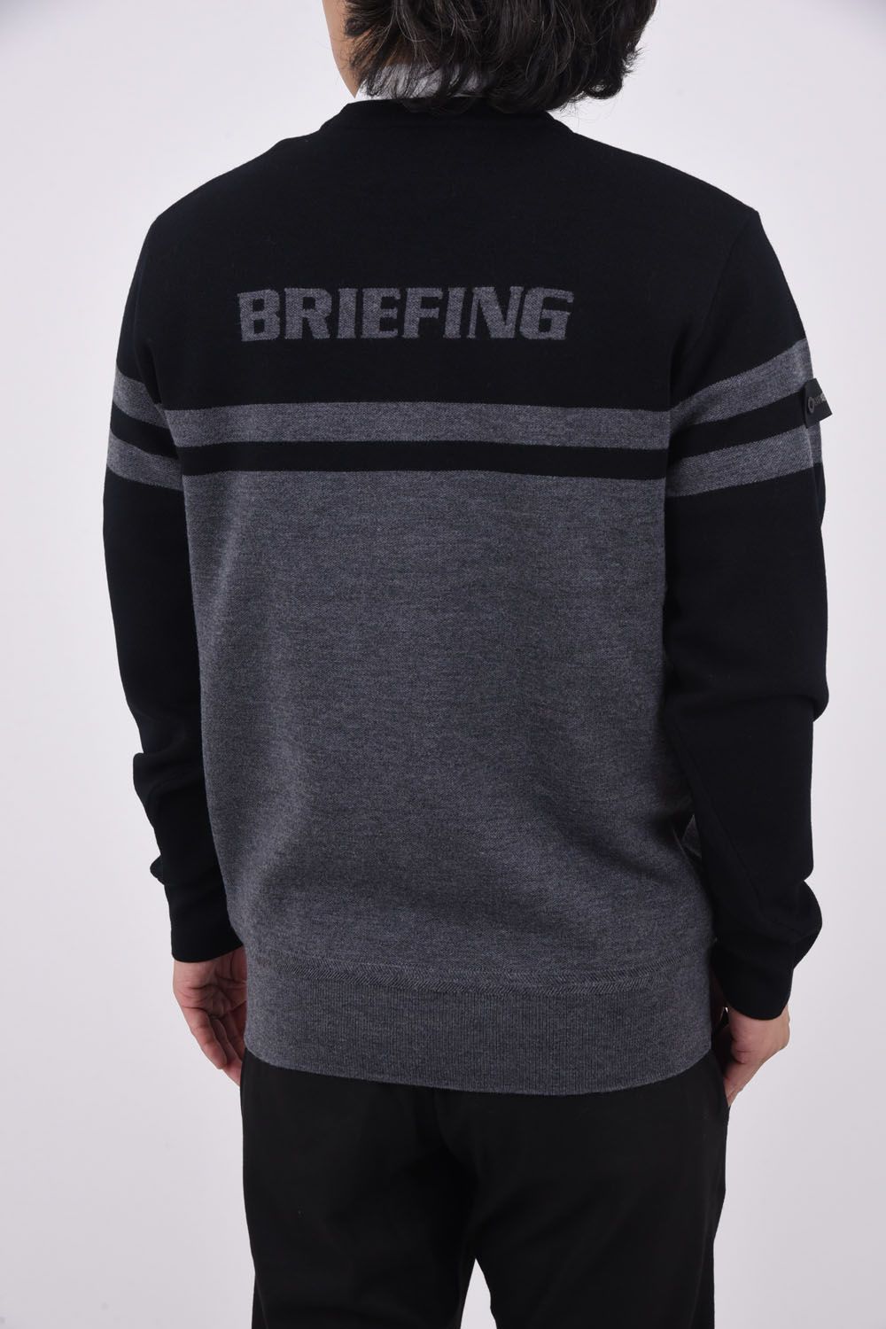 BRIEFING - MEN'S MERINO WOOL STRIPE LOGO CREWNECK KNIT