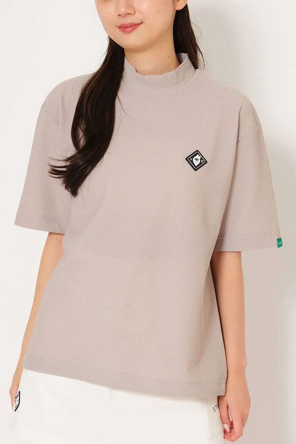 【26SS】【レディース】 AIRY AWA MOCK / ワッフル生地 バックライン モックネックTシャツ (ベージュ)