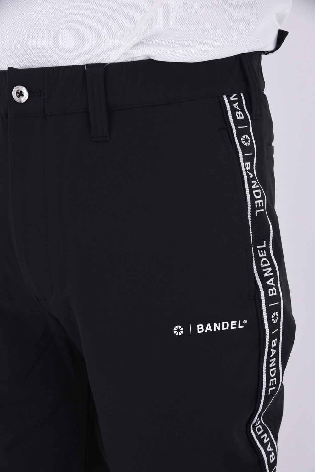 WATER REPELLENT PIPING LONGPANTS / 4WAY ストレッチ 撥水素材 ロゴテープ ロングパンツ (ブラック)