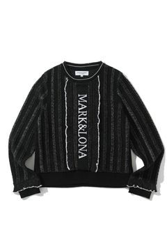 【レディース】 VERONA FRILLED EYELET SWEATER / フロントフリル クルーネックプルオーバーニット (ブラック)