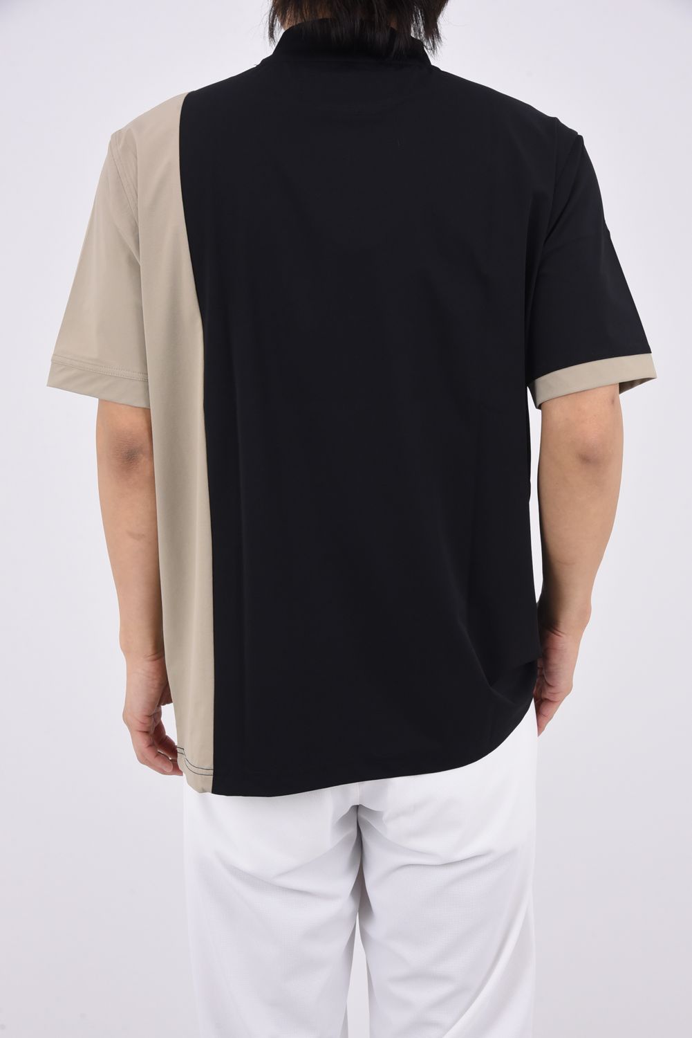 【26SS】 VERTICAL BICOLOR MOCK TEE / バイカラー モックネックTシャツ (ブラック)