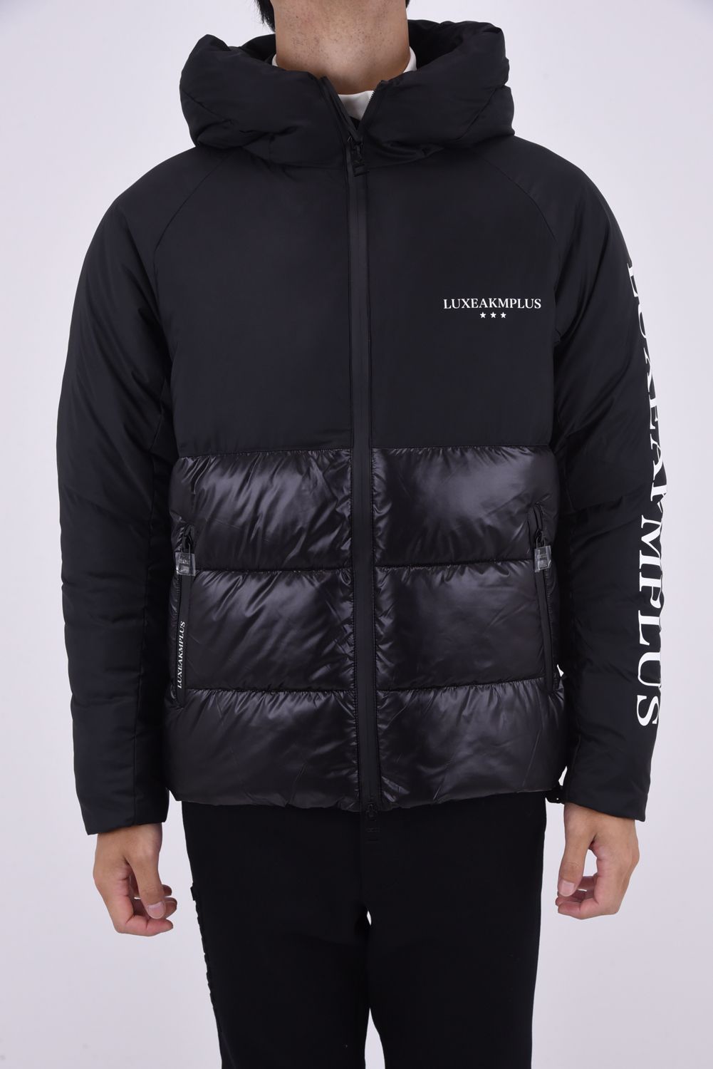BICOLOR HOODY / バックロゴ バイカラー パデッドジャケット (ブラック) 『LEON1月号P193掲載商品』