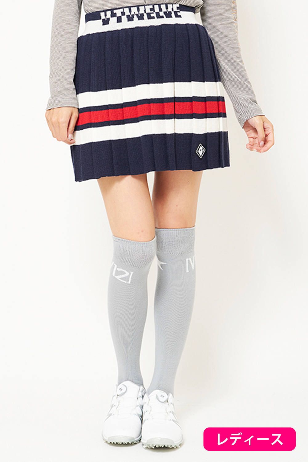 【期間限定ポイント10倍】【レディース】 2 TONE SKIRT / 2トーン プリーツニットスカート (ネイビー)