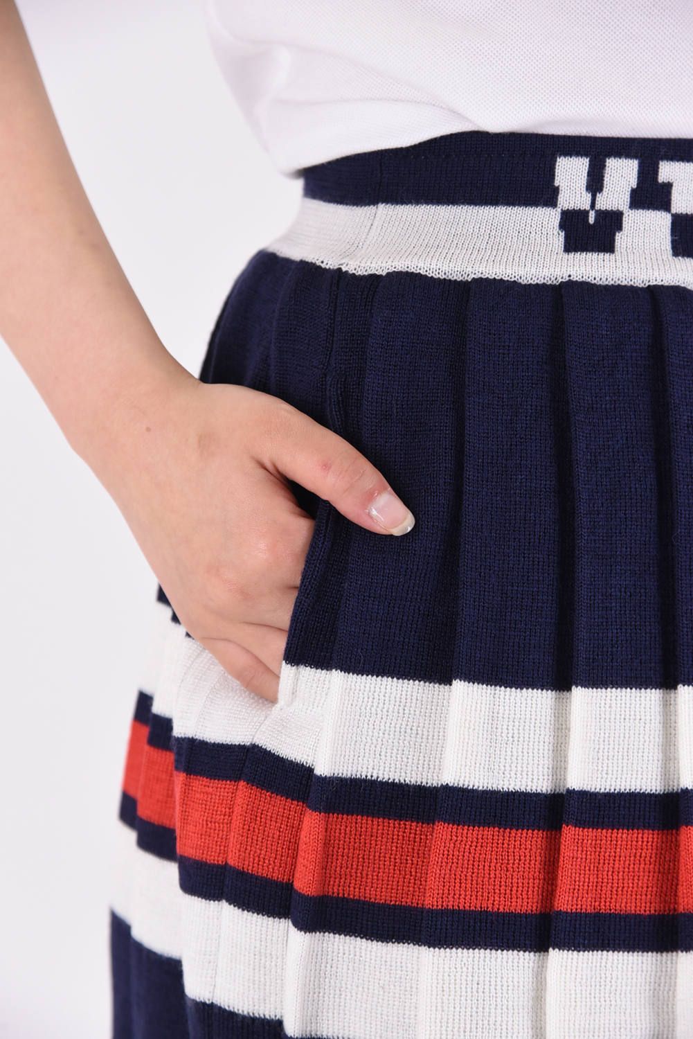 【期間限定ポイント10倍】【レディース】 2 TONE SKIRT / 2トーン プリーツニットスカート (ネイビー)