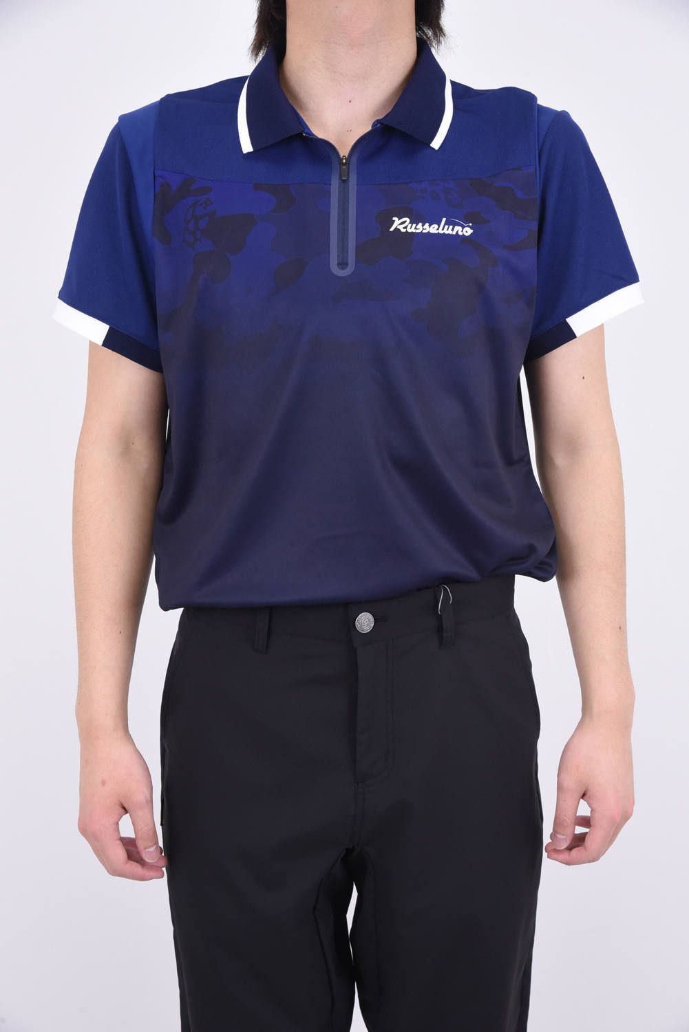 GRADATION CAMO POLO / ソリッドカラー / カモフラパターン グラデーションミックス ポロシャツ ネイビー
