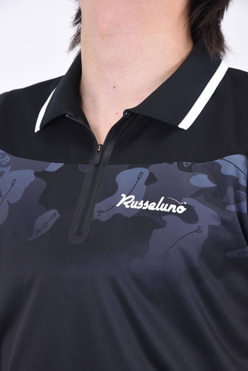 GRADATION CAMO POLO / ソリッドカラー / カモフラパターン グラデーションミックス ポロシャツ ブラック