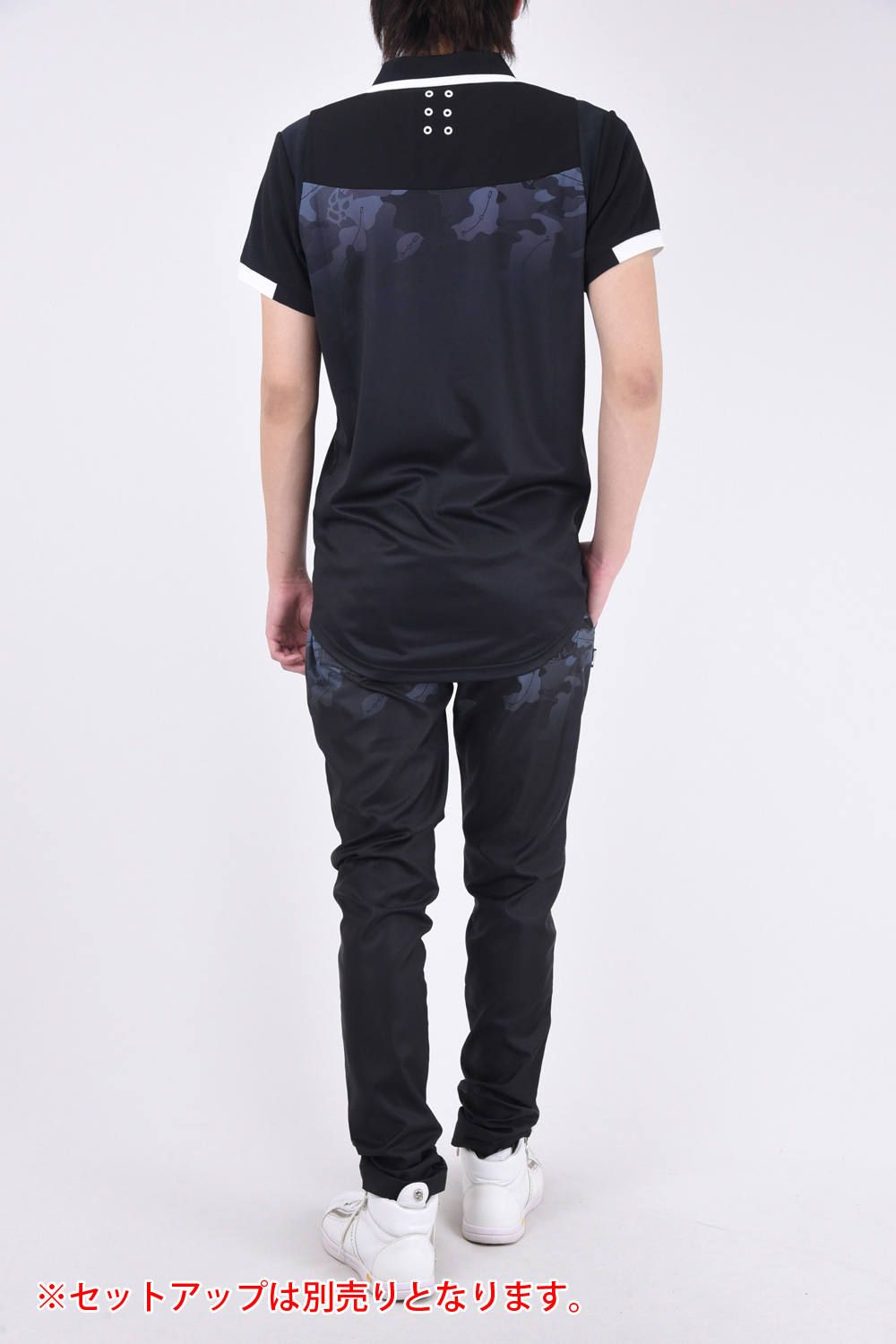 GRADATION CAMO POLO / ソリッドカラー / カモフラパターン グラデーションミックス ポロシャツ ブラック