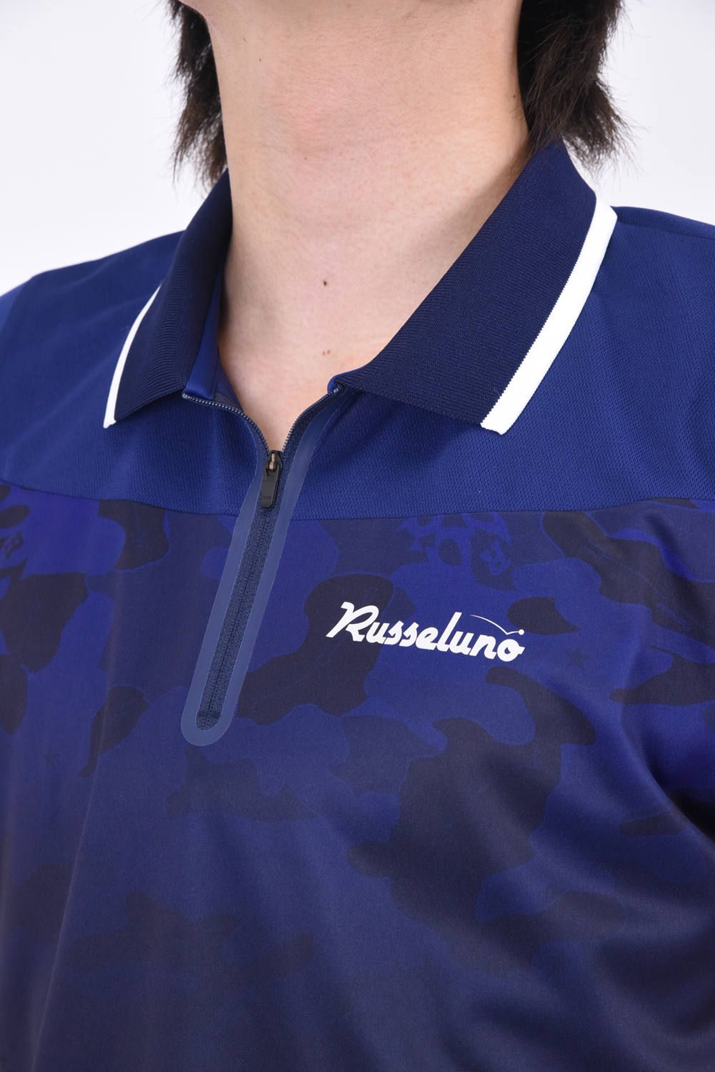 GRADATION CAMO POLO / ソリッドカラー / カモフラパターン グラデーションミックス ポロシャツ ネイビー