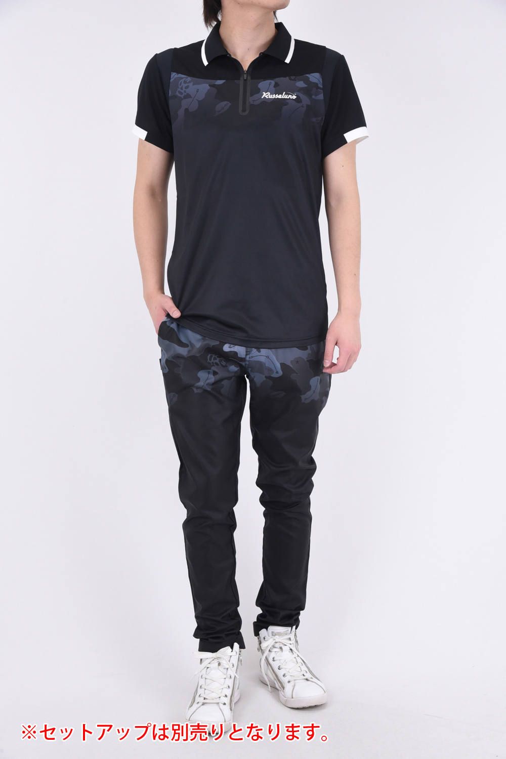 GRADATION CAMO POLO / ソリッドカラー / カモフラパターン グラデーションミックス ポロシャツ ブラック