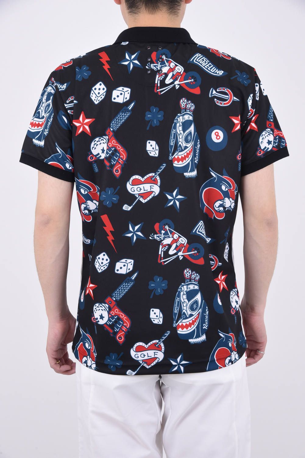 FLASH PATTERN POLO / タトゥーフラッシュ サイドメッシュ ポロシャツ ブラック
