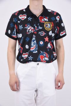 FLASH PATTERN POLO / タトゥーフラッシュ サイドメッシュ ポロシャツ ブラック