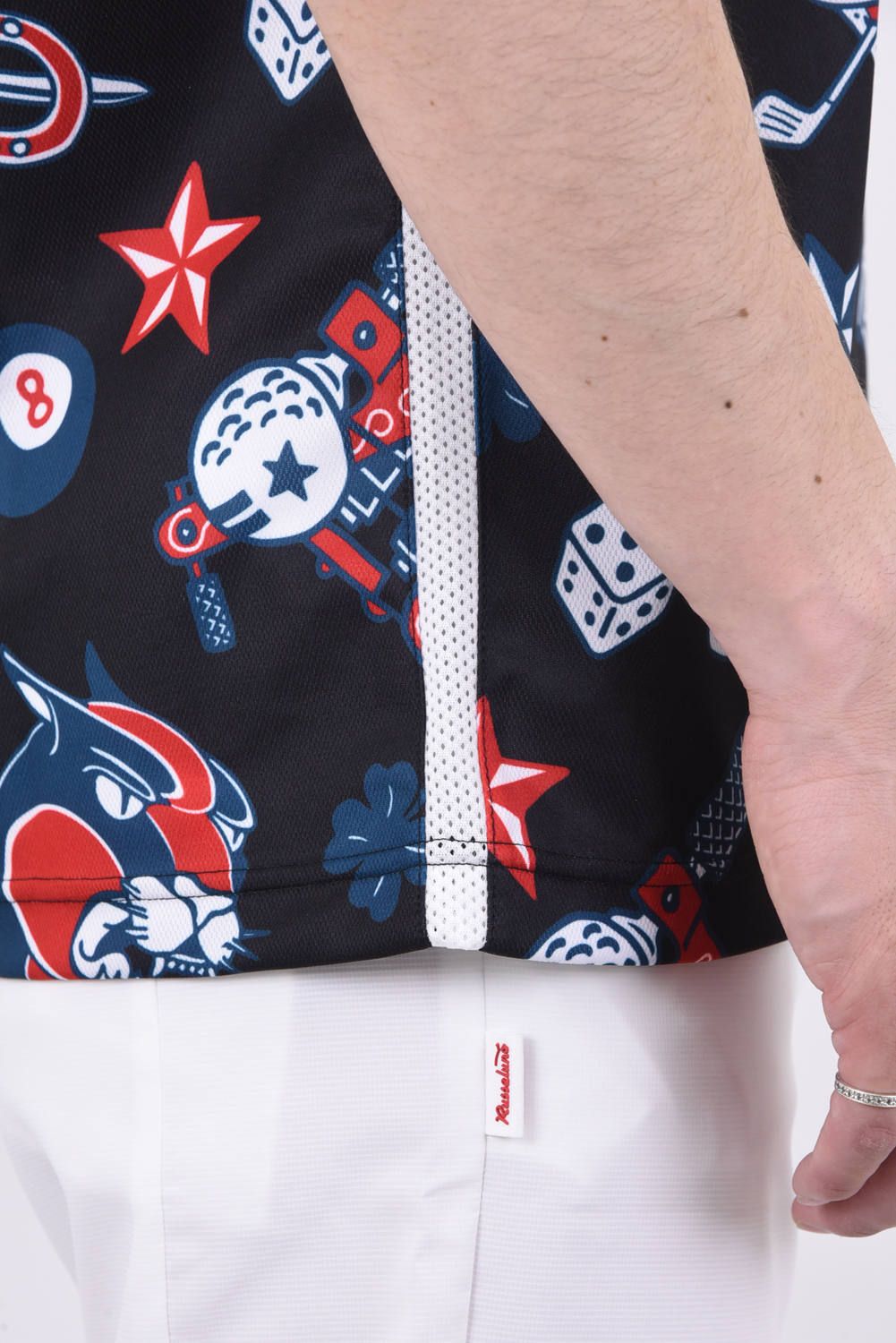 FLASH PATTERN POLO / タトゥーフラッシュ サイドメッシュ ポロシャツ ブラック
