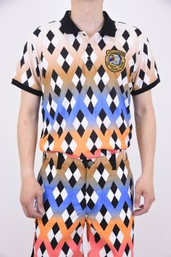 RAINBOW ARGYLE POLO / レインボー アーガイル サイドメッシュ ポロシャツ ブラック