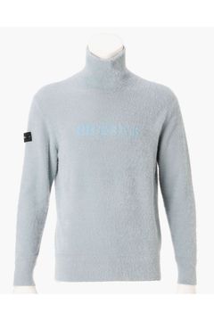 【26AW】 MEN’S SHAGGY KNIT TURTLENECK / ブランドロゴ タートルネック シャギーニット (サックス)