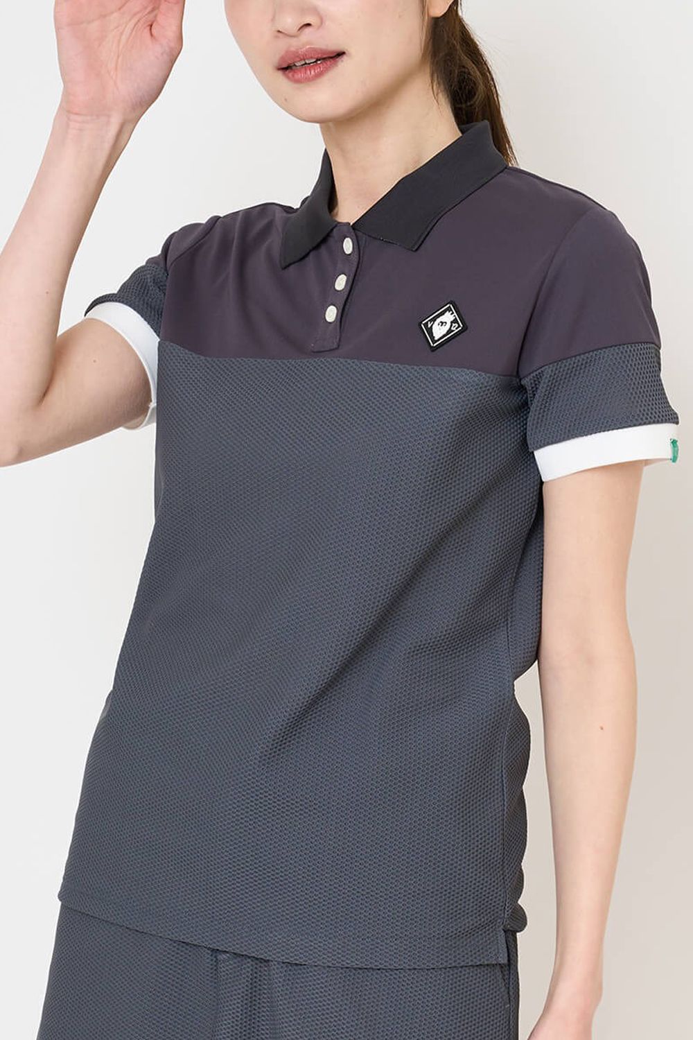 【26SS】【レディース】 AIRY AWA POLO / ワッフル生地 異素材切り替え ポロシャツ (グレー)