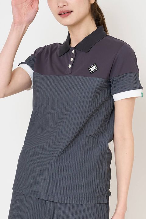 【26SS】【レディース】 AIRY AWA POLO / ワッフル生地 異素材切り替え ポロシャツ (グレー)