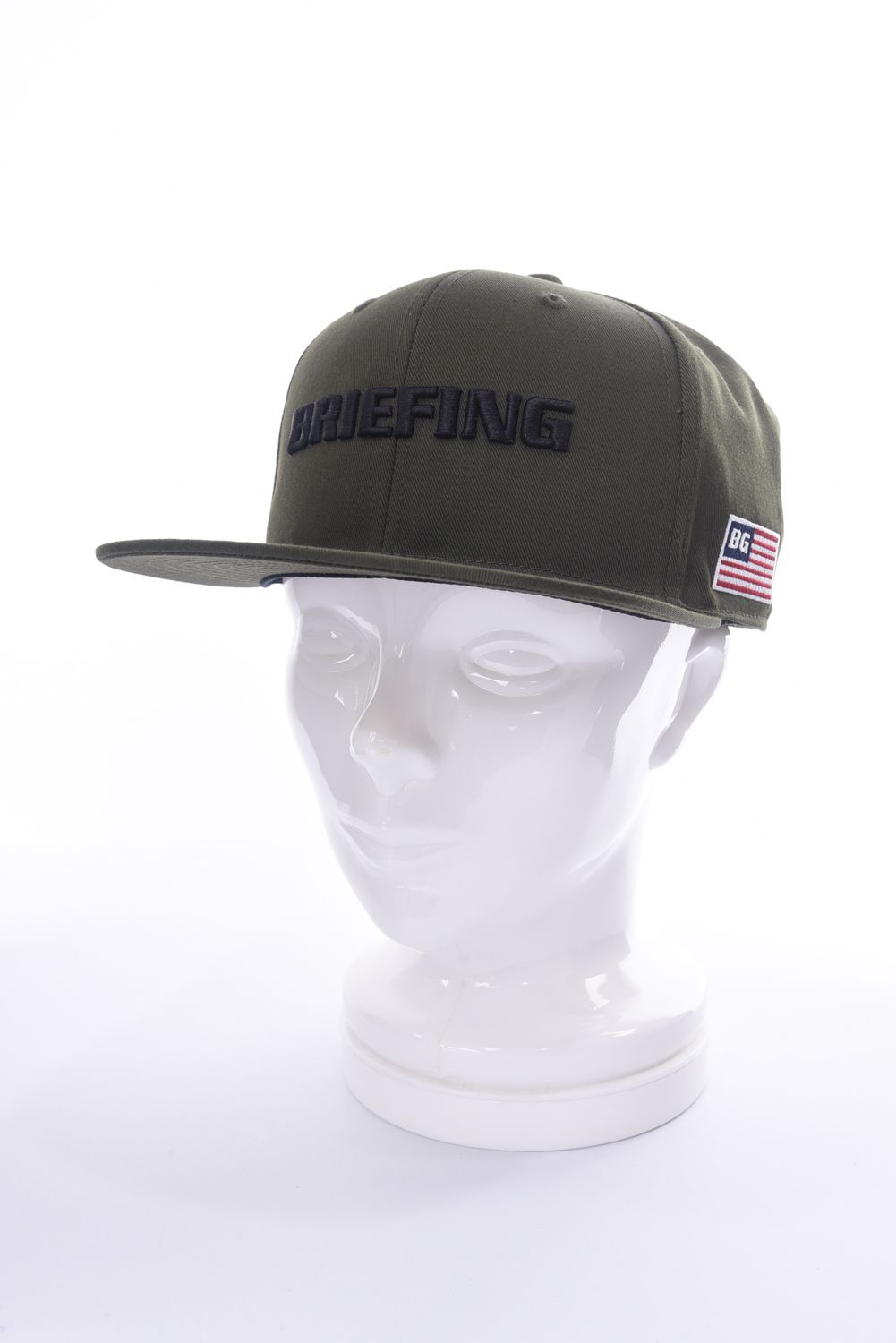 MENS BASIC FLAT VISOR CAP / ブランドロゴ ベーシック フラットキャップ オリーブ
