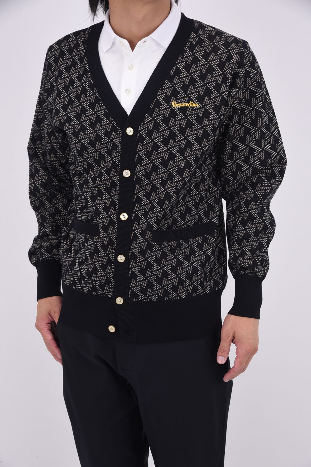 【25AW】 GM JACQUARD KNIT CARDIGAN / GMジャガード ニットカーディガン (ブラック)*