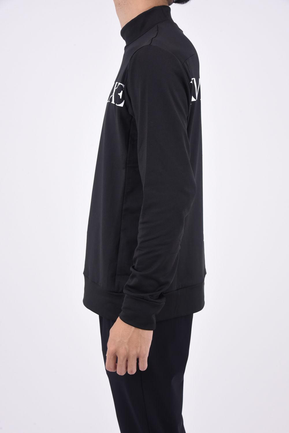 LOGO MOCK NECK / 光沢ロゴ モックネック Tシャツ (ブラック)