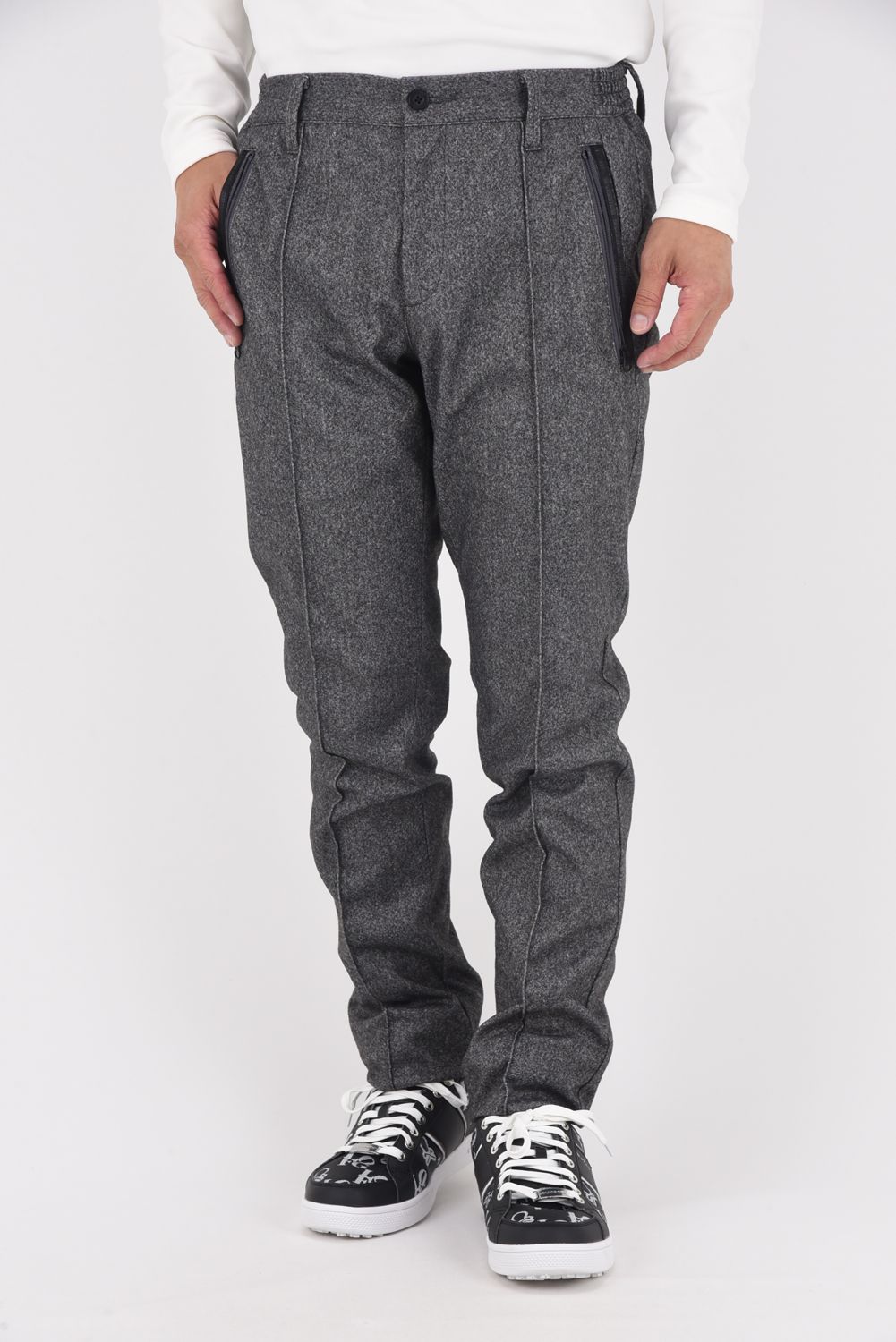 【25AW】 MEN'S WOOLY CREASED PANTS / ウール風 センタークリース ロングパンツ (グレー)