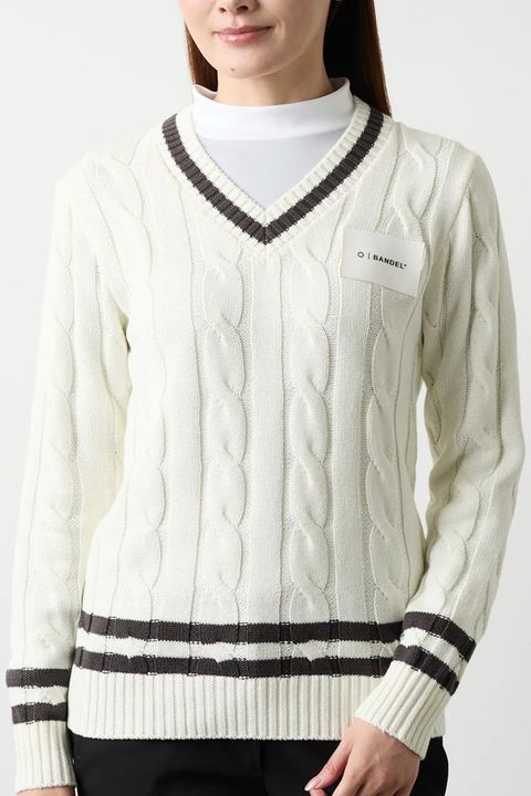 【25AW】【レディース】 TILDEN KNIT / ケーブル編み ブランドロゴワッペン Vネック チルデンニット (ホワイト)