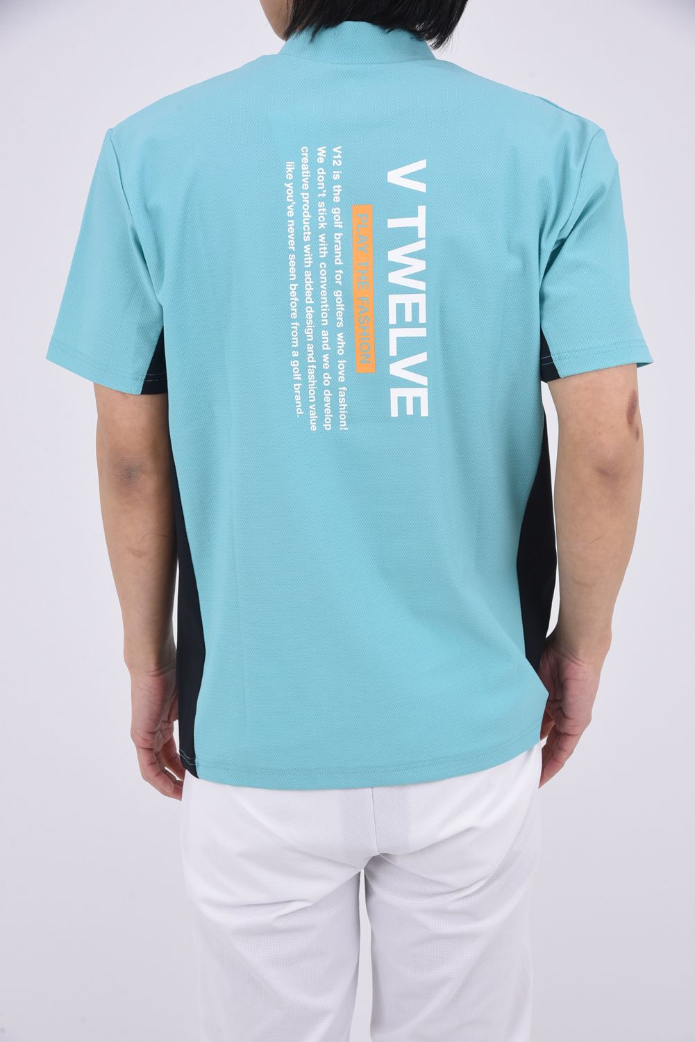 【26SS】 EXP MOCK / メッセージプリント バイカラー モックネックTシャツ (ターコイズ)