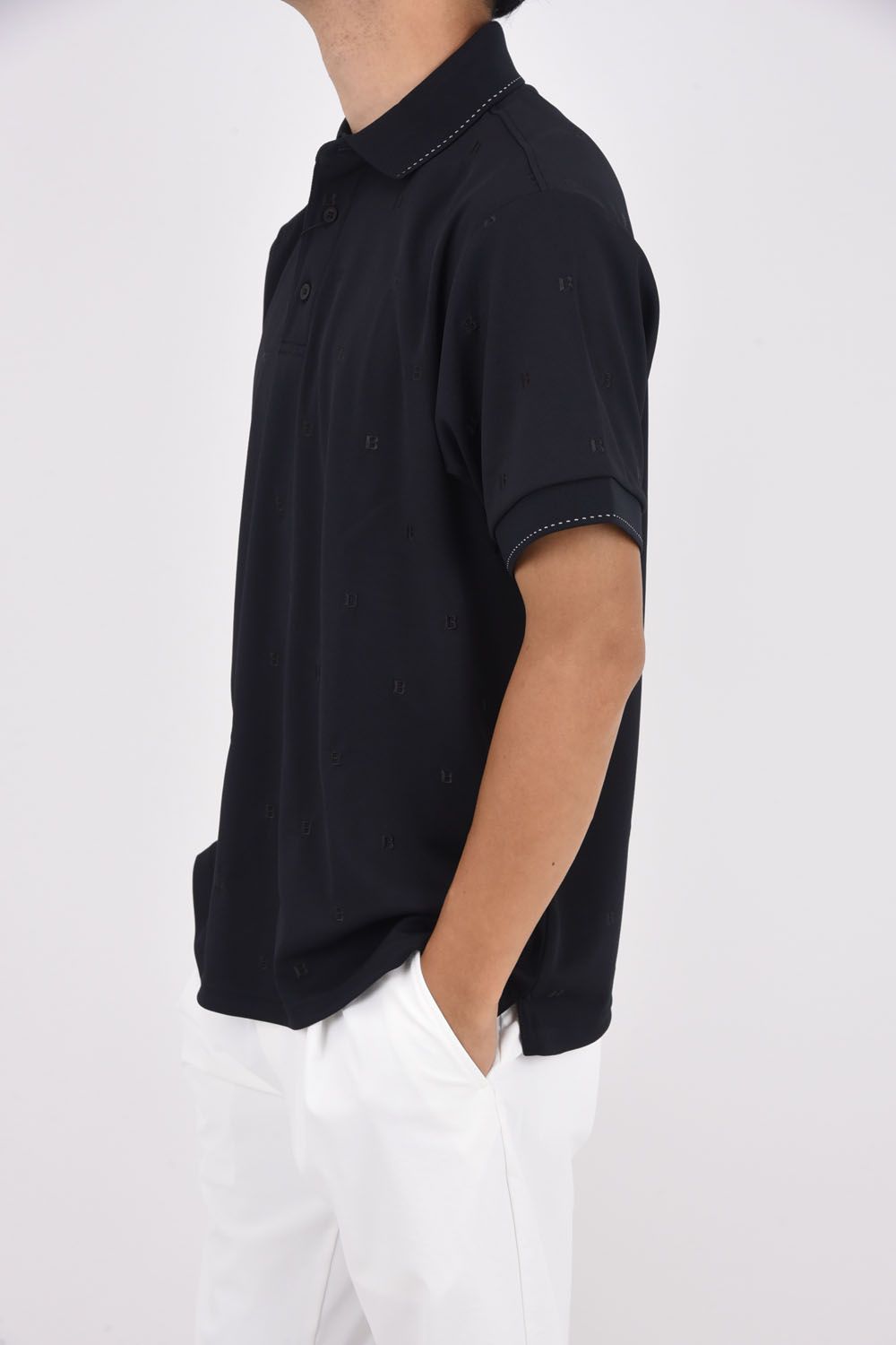 MENS ALLOVER EBM POLO RF / リラックスフィット ポロシャツ (ブラック)