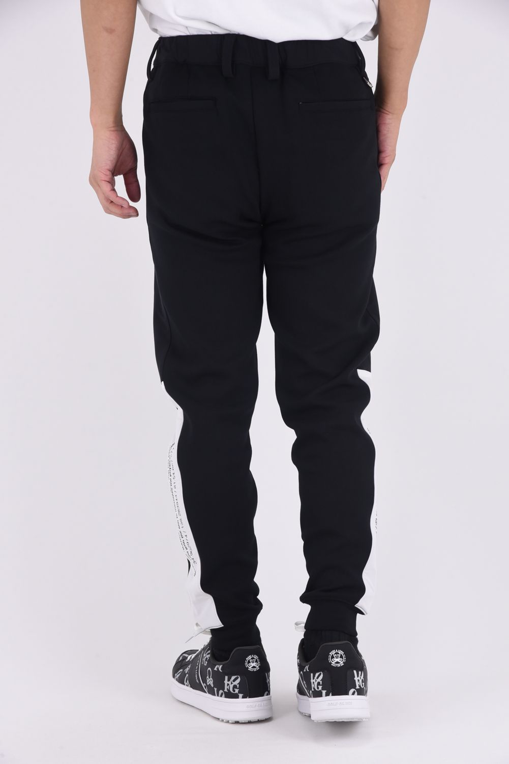 【25AW】 SIDE THICK LINE SWITCH LIB PANTS / ボンディング素材 コンセプトノーツプリント リブロングパンツ (ブラック)