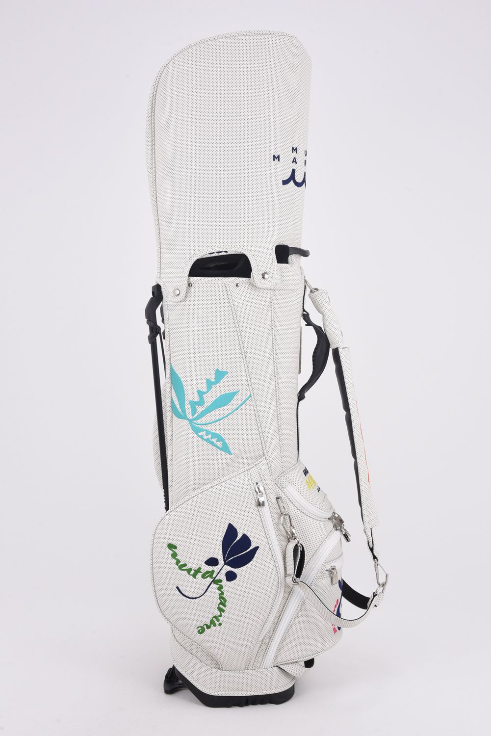 【26SS】【銀行振込・代金引換不可】【返品・交換不可】 CADDY BAG & HEAD COVER / パンチングエシカルレザー フローラルモチーフ刺繍 スタンドタイプ キャディバッグ&ヘッドカバーセット (ホワイト)