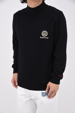 MARNORS FINE WOOL KNIT / ブランドロゴ刺繍ワッペン モックネック ウールニット (ブラック)
