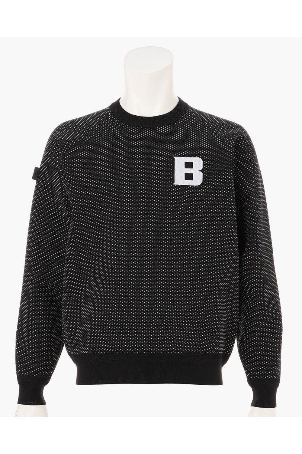 【26AW】 MEN’S BIRDS EYE KNIT CREWNECK / バーズアイパターン ブランドロゴ クルーネックニット (ブラック)