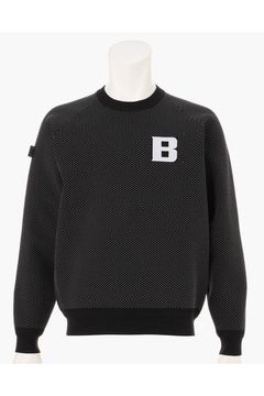 【26AW】 MEN’S BIRDS EYE KNIT CREWNECK / バーズアイパターン ブランドロゴ クルーネックニット (ブラック)