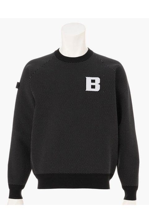 【26AW】 MEN’S BIRDS EYE KNIT CREWNECK / バーズアイパターン ブランドロゴ クルーネックニット (ブラック)