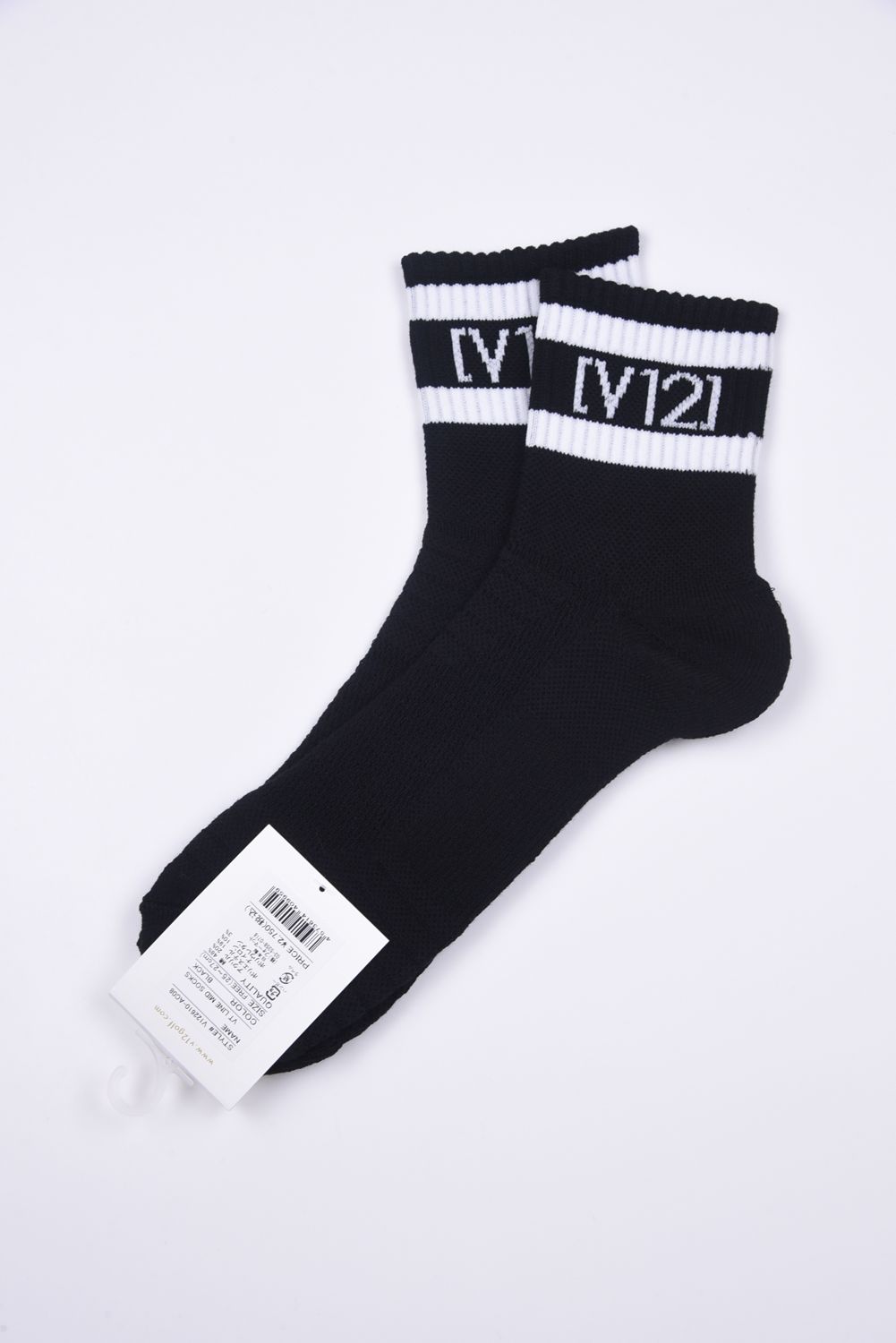 【26SS】 VT LINE MID SOCKS / ブランドロゴジャカード ライン ミドルソックス (ブラック)