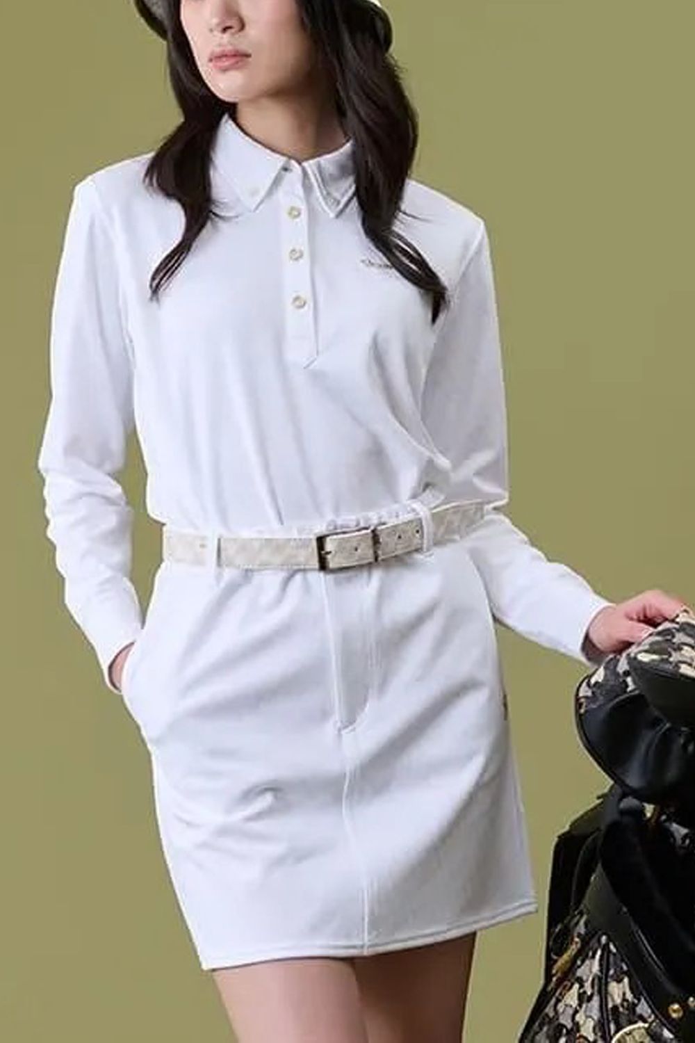 【26AW】【レディース】 WOMENS GM JACQUARD POLO L/S / オリジナルテキスタイルジャガード ロングスリーブ ボタンダウンポロシャツ (ホワイト)*