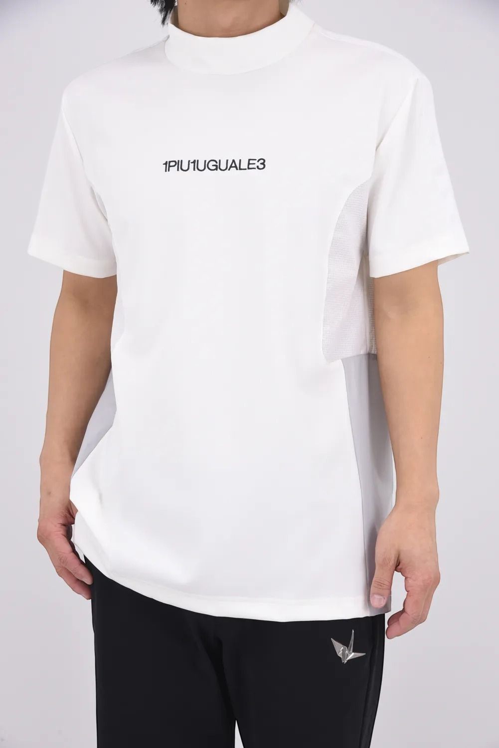 【26SS】 SWITCHING MOCK NECK / 異素材切り替え ドットエア モックネックTシャツ (ホワイト)