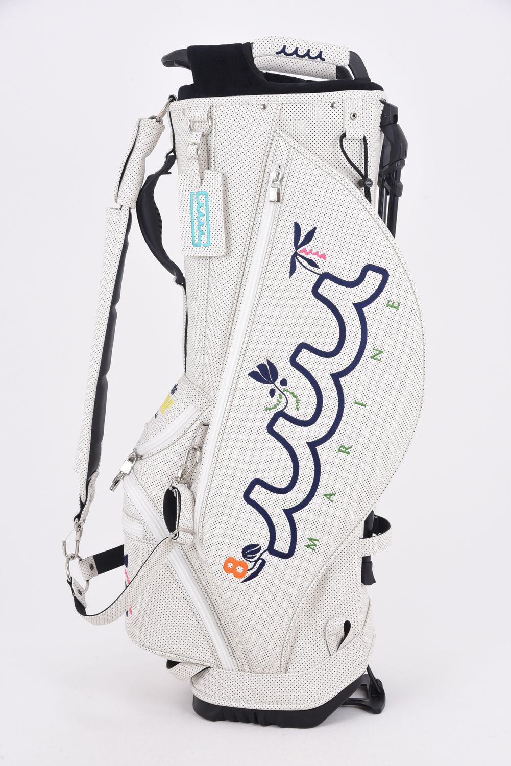 【26SS】【銀行振込・代金引換不可】【返品・交換不可】 CADDY BAG & HEAD COVER / パンチングエシカルレザー フローラルモチーフ刺繍 スタンドタイプ キャディバッグ&ヘッドカバーセット (ホワイト)