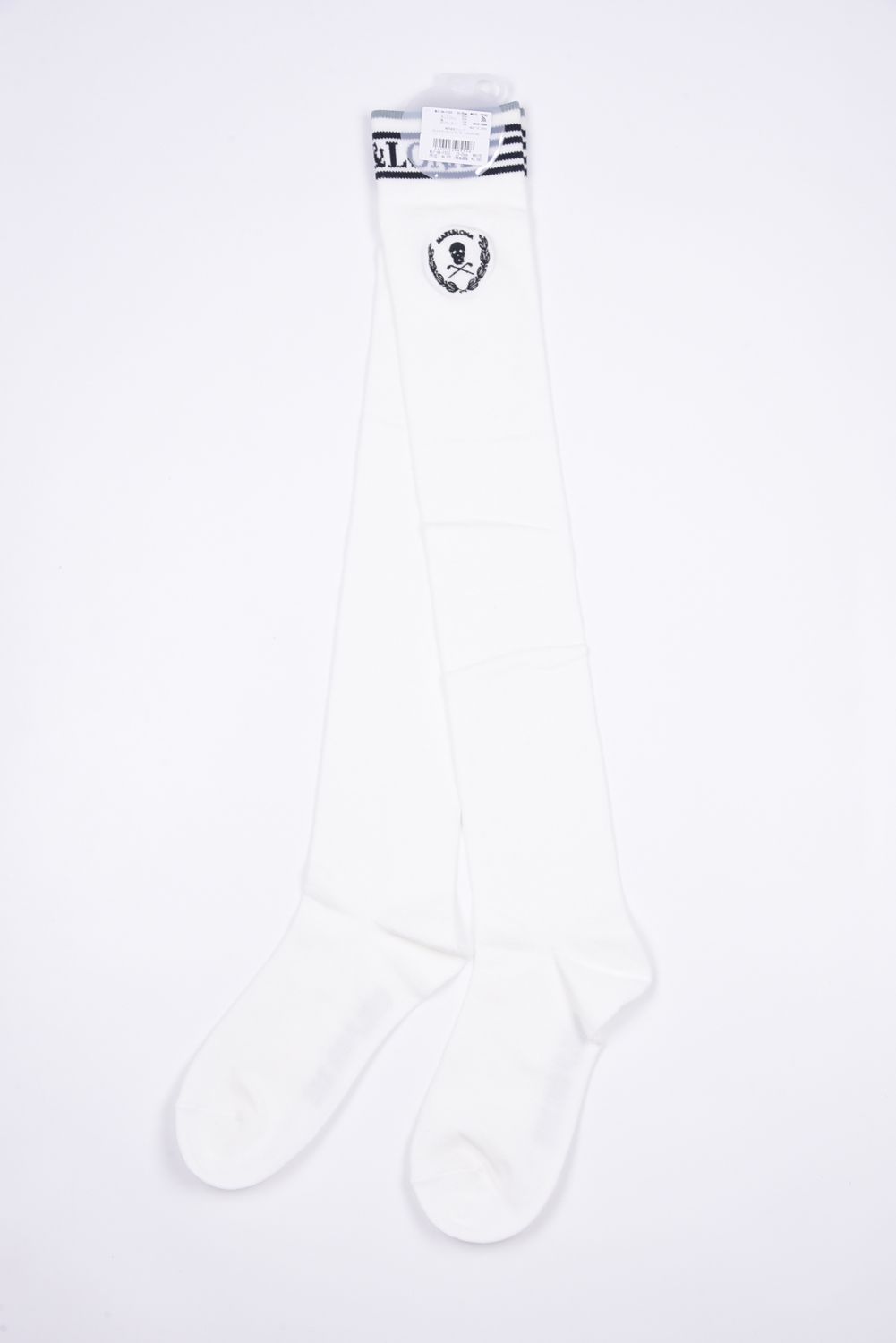 【26SS】【レディース】 LAUREL SKULL OVER-KNEE SOCKS / アイアンスカル刺繍 オーバーニーソックス (ホワイト)