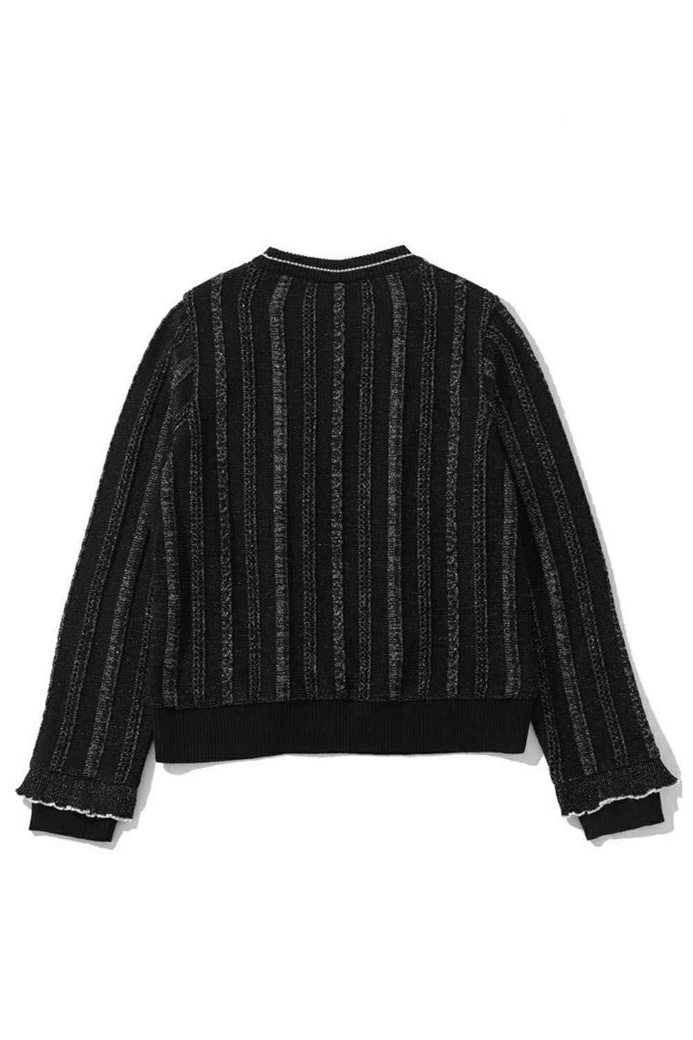 【レディース】 VERONA FRILLED EYELET SWEATER / フロントフリル クルーネックプルオーバーニット (ブラック)