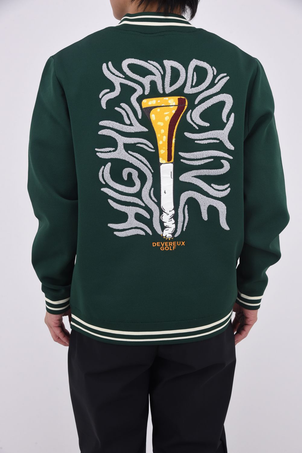 【25AW】 HIGHLY ADICTIVE KNIT / バックグラフィック 裏地付き モックネックリブニット (グリーン)